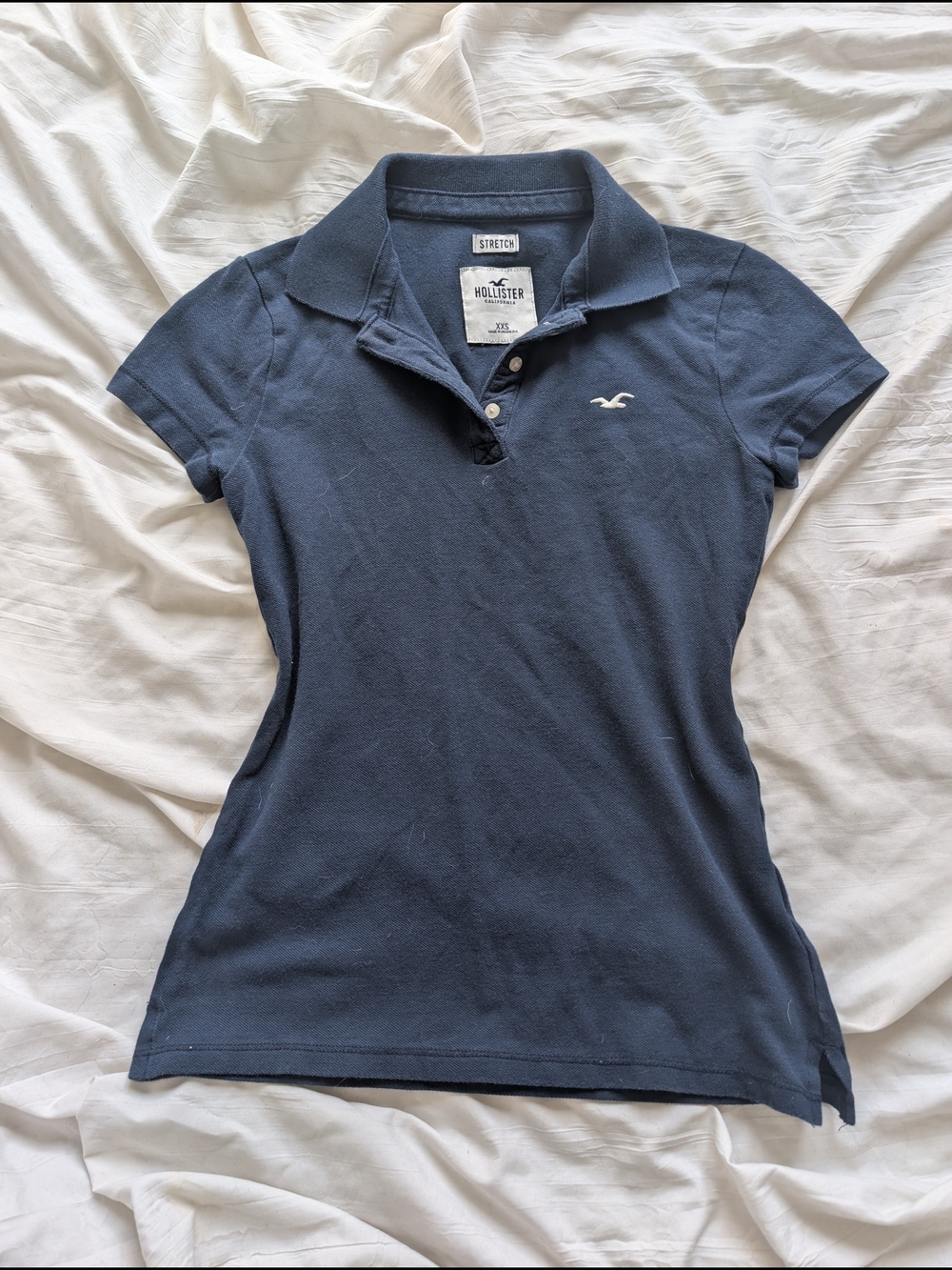 Hollister Navy Stretch Polo Shirt with Embroidered Logo